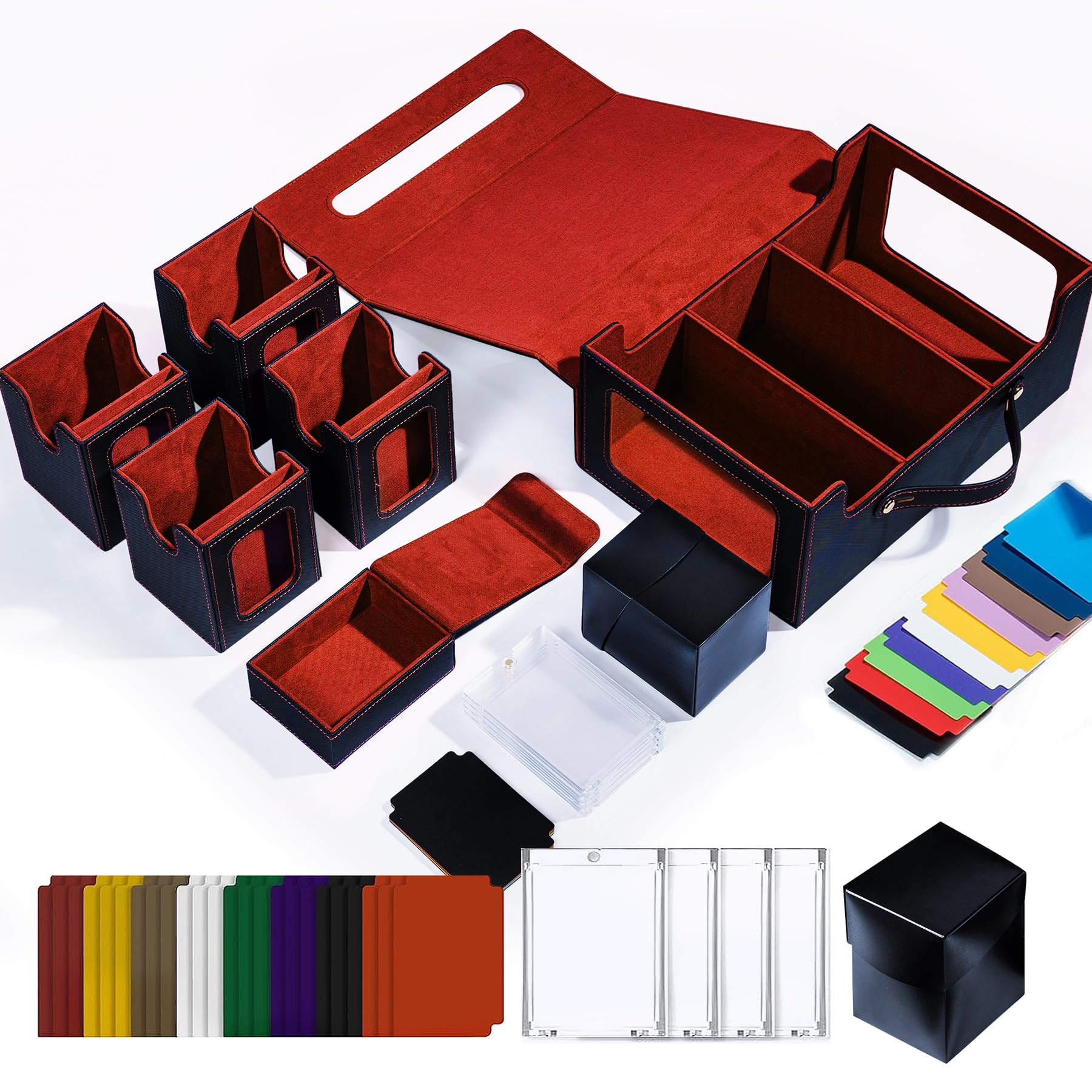 ArtBoutiq Commander Deck Box for MTG  6-Deck Modular Card Case with Dice Tray Holds 600+ Double-sleeved Cards  Removable Trading Cards Storage Box with 35PT Magnetic Card Holders for TCG  Black Red