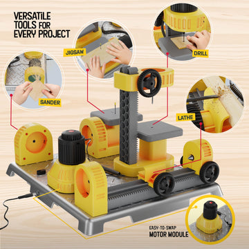 Dan&Darci 4 in 1 Woodworking Station for Kids - Large Multi-Color Building Kit with Real Tools - STEM Toys for Boys Age 8+