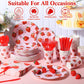Ziliny 350 Pcs Strawberry Party Supplies Tableware Set Disposable 9   7   Paper Plates 9 oz Cups Cutlery Napkins Dinnerware