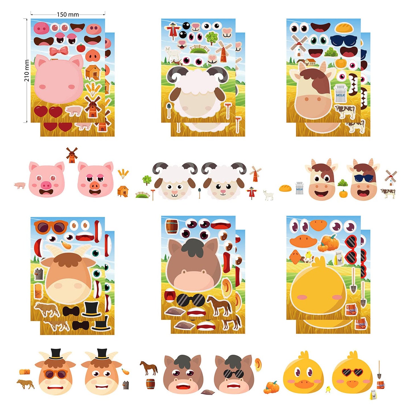 24 Sheets Make Your Own Farm Animals Stickers Make A Face Stickers For Kids Toddlers With Fantasy Farm Animals Diy Craft Sticker