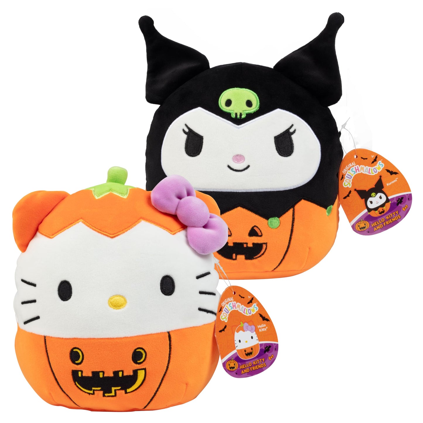 Squishmallows 8 Halloween Hello Kitty & Kuromi Pumpkin 2-Squish Set - Get Two Sanrio Official 8 Plush For Less - Collectible Sof