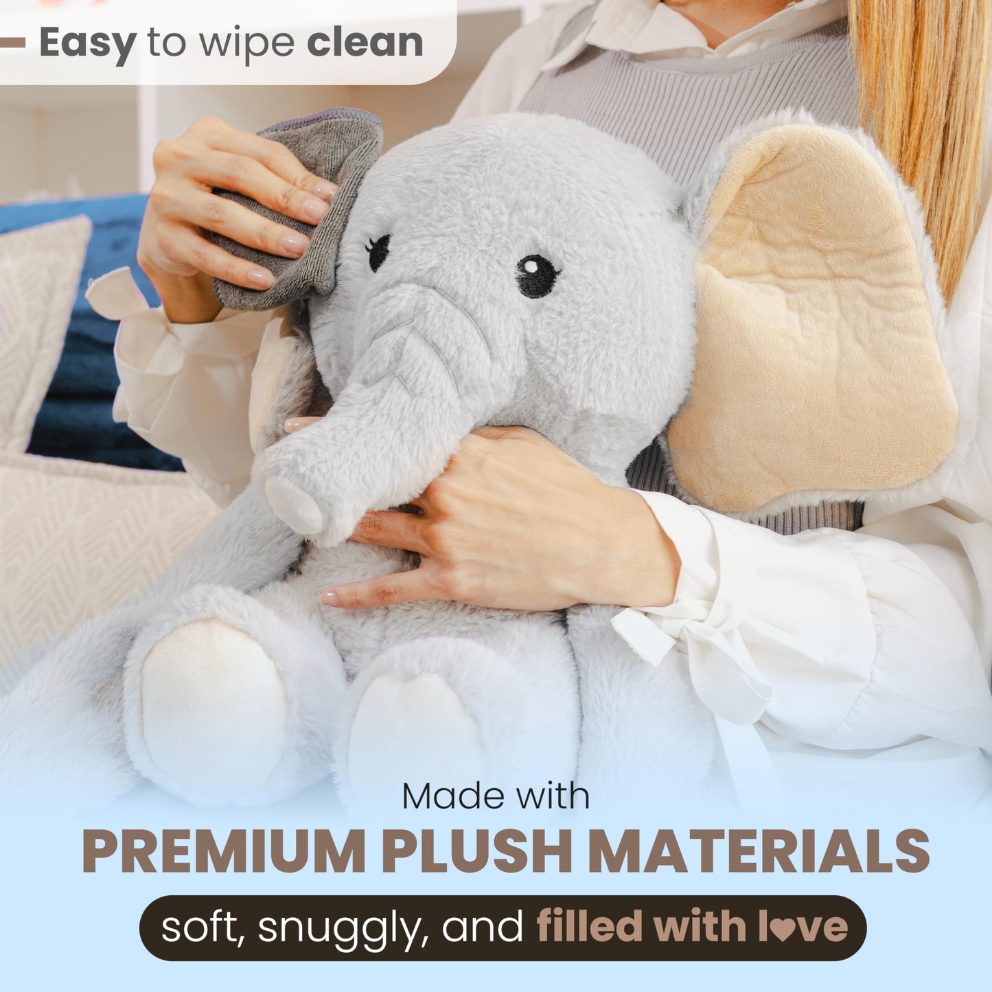 Huggle Healers Weighted Stuffed Animal - 40" Grey Elephant Plush - 4.5lb - Soft Polyester Cuddle Toy for Adults, Teens & Kids