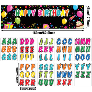 Tatuo Personalized Birthday Banner With Name Diy Colorful Happy Birthday Banner Backdrop With Alphabet Stickers Custom Name Backdrop For Outdoor And Indoor Party Decoration(Black)