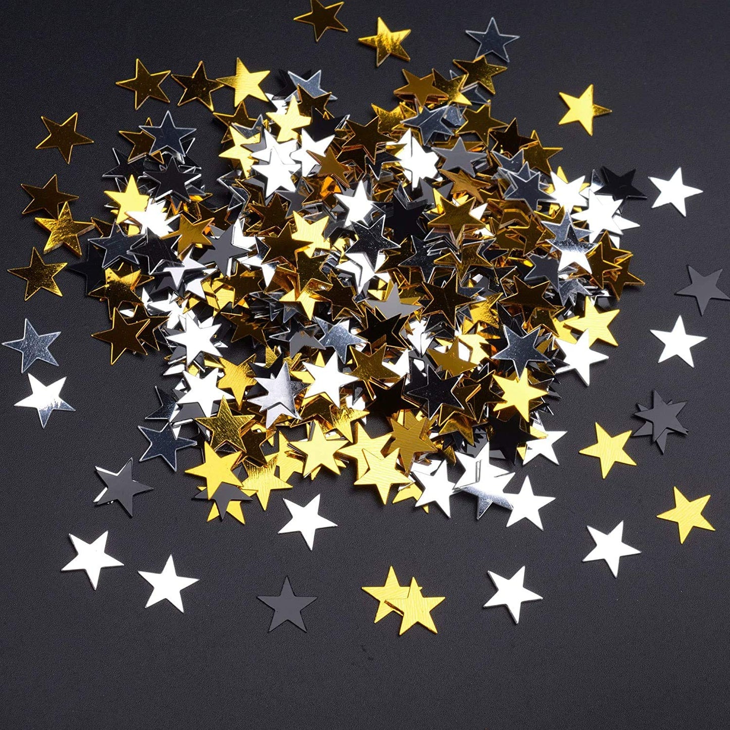 Glitter Stars Confetti Table Confetti Black Gold and Silver Metallic Star Confetti - 30 Gram, 10mm