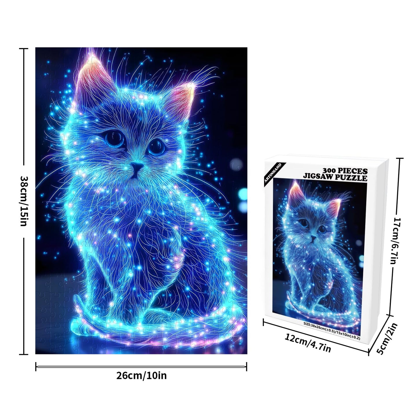 Great Jigsaw Puzzles for mature-themeds 300 Pieces Animal Cute Blue Glowing Cat Puzzles for mature-themeds Toys Gift Family Decoration Kids Puzzle