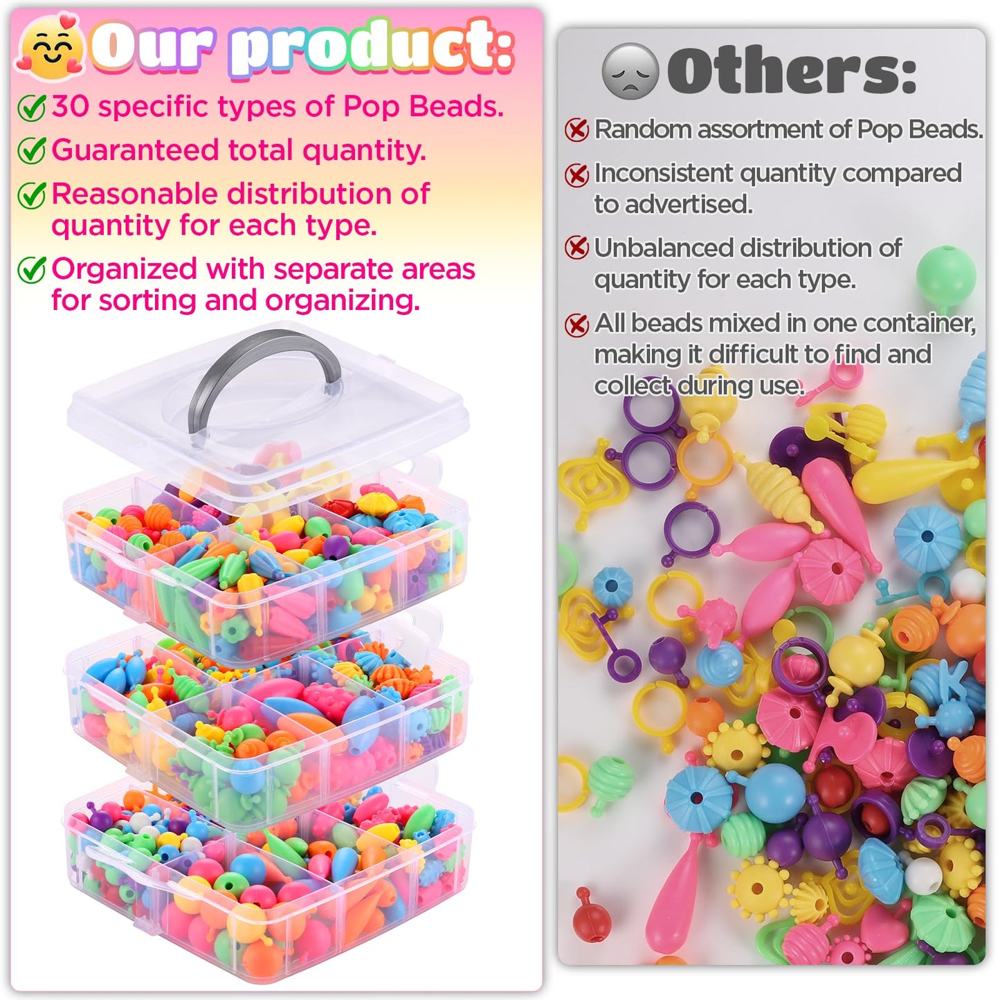 Funtopia Pop Beads, 700+ Pcs Arts and Crafts for Kids 4-6, Snap Beads DIY Bracelet Necklace Ring Anklet Set, Birthday Party Crea