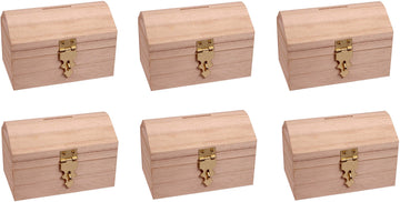 Creative Hobbies Pack Of 6 Ready To Decorate Wood Treasure Chest Box Savings Bank With Coin Slot, Hinged Lid And Lockable Front Clasp, Diy Craft