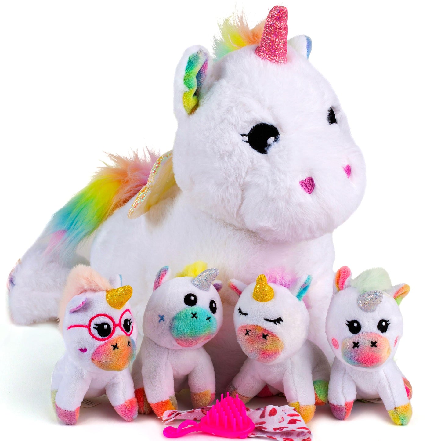 Tumtotz Plush Mommy Unicorn Stuffed Animal with 4 Baby Unicorns - Rainbow Colors, One Size, Perfect Gift for Girls Ages 3-8