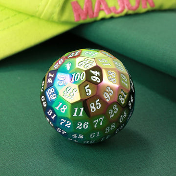 DNDND Rainbow D100 Metal Dice 50mm Single 100 Sided Polyhedral Dice with Metal Case and Velvet Pouch for Table Game(Rainbow with