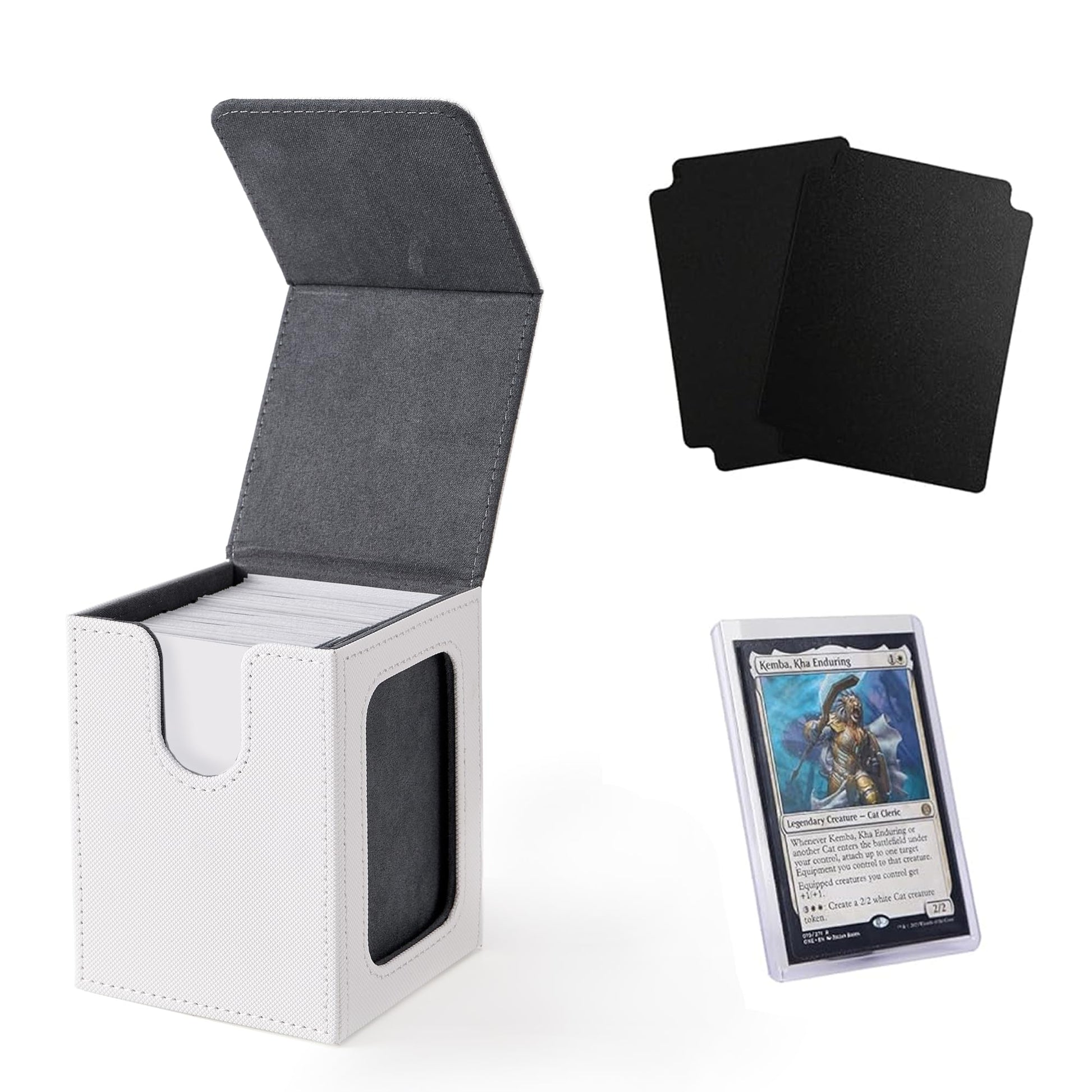 Venssu MTG Deck Box for Commander Display,Card Deck Box Fits 100 Double Sleeved Cards,TCG with 2 Dividers and 1 Toploader (White