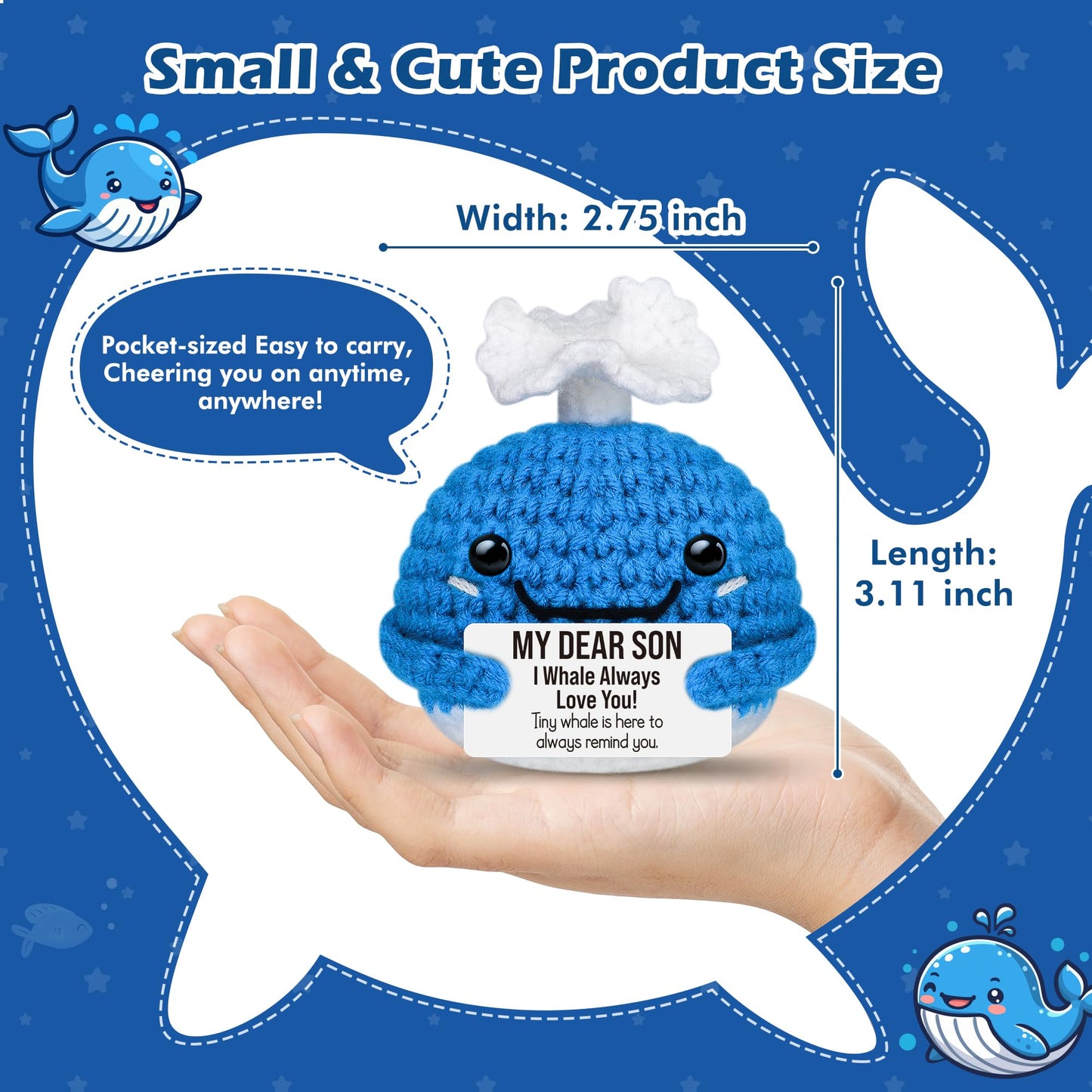 Funny Crochet Whale Son Christmas Birthday Gifts Son Gifts from Mom Dad Unique Stocking Stuffers Ideas for Men Teen Boys Big Little Grown mature-themed Bonus Step Son in Law Cute Handmade Knitted Stuff Decor