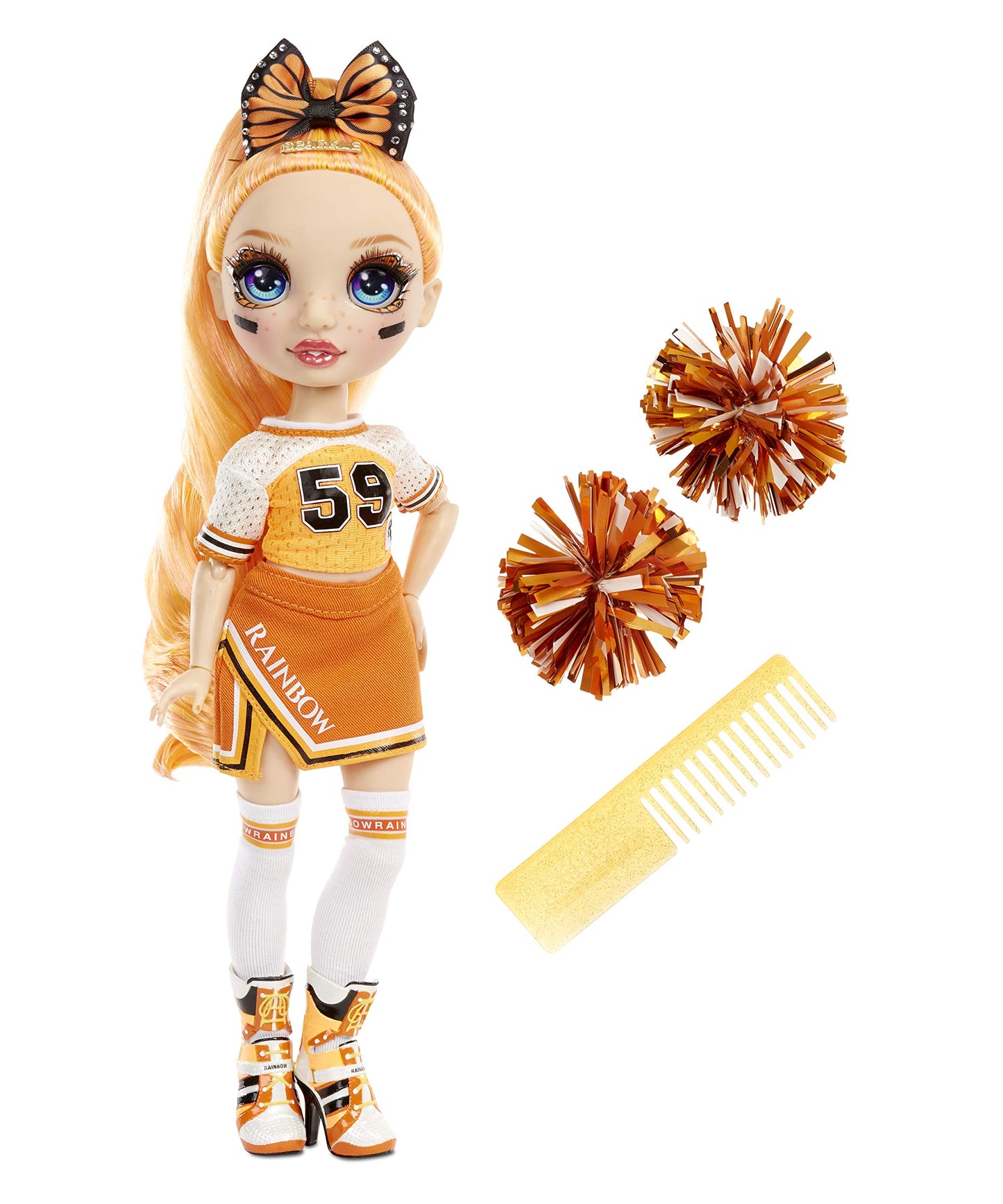 Rainbow High Cheer Poppy Rowan – Orange Cheerleader Fashion Doll With 2 Pom Poms And Doll Accessories, Great Gift For Kids 6-12 Years Old
