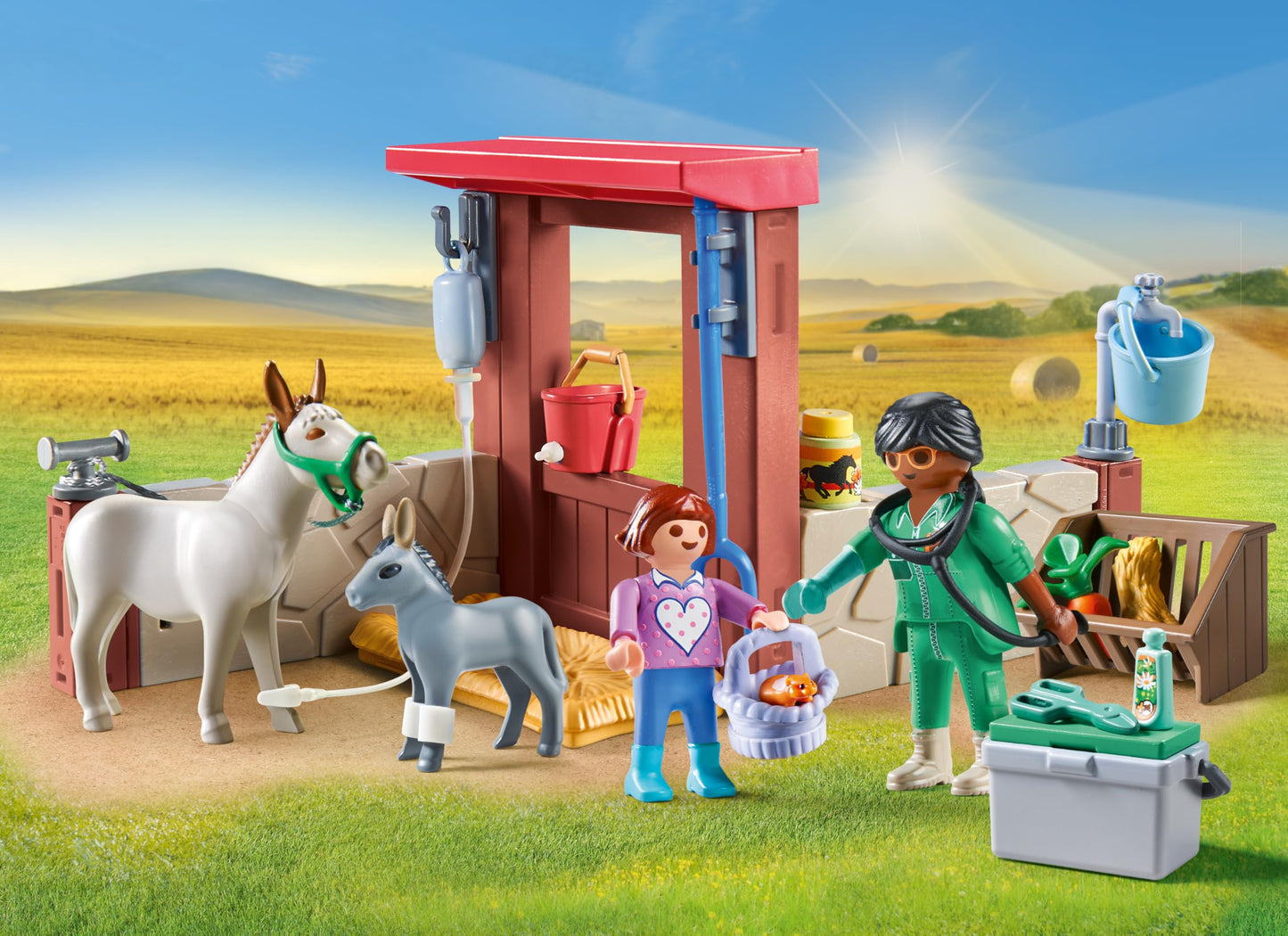 Playmobil Veterinary Donkeys Toy for Kids 4+ | Multicoloured | Model 71471 | Plastic Material | Einheitsgröße