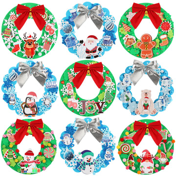BOARDFEB 12 Sets Christmas Crafts Kits DIY Christmas Foam Wreath Crafts Winter Ornaments for Kids Snowman Santa Penguin Snowflak