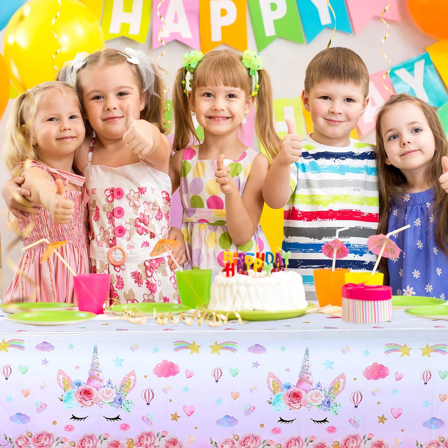 3 Pieces Unicorn Tablecloth Unicorn Table Covers Unicorn Themed Table Cloth Disposable Plastic Magical Unicorn Tablecloth for Bi
