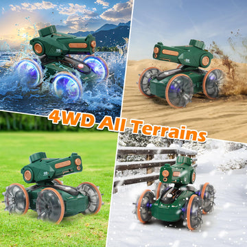 IQBOX Toys for Kids 6-12 Remote Control Car Boat Gifts for Boys 5-7 8 9 10 11 Year Old Amphibious RC Gesture Stunt Water Squirt