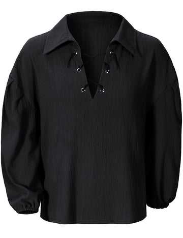 Kids Medieval Viking Pirate Renaissance Retro Costume Shirt For Boys Halloween Party Cosplay 6-8 Years Black