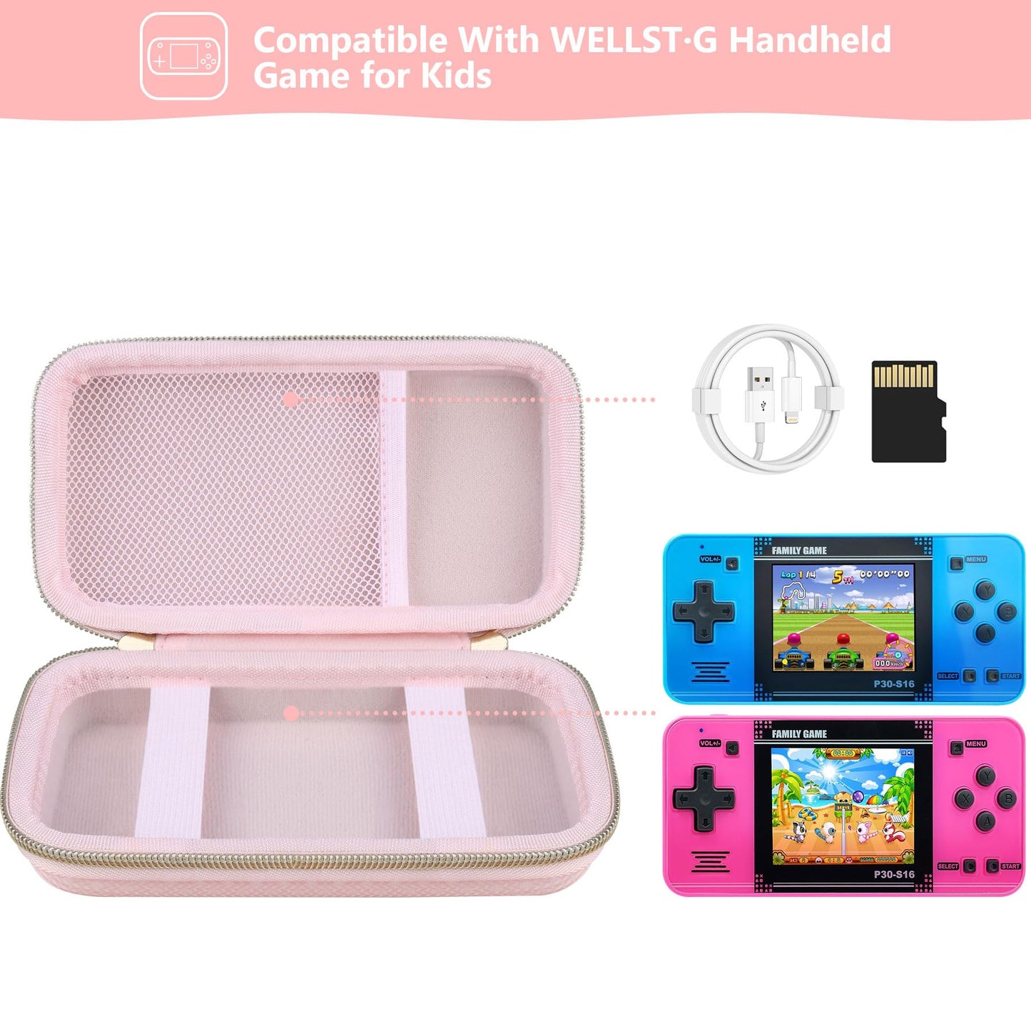 Supmay Carrying Case Compatible with WELLSTG Handheld Game for Kids -Preloaded 220 Retro Video Games, Portable Gaming Player Sto