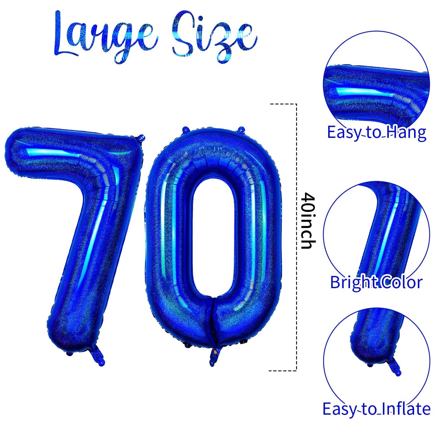 Number 70 Balloon 40 Inch, Navy Blue Big Number Balloon, Giant Foil 70 Balloons Numbers, Helium Birthday Balloons Number For Wom