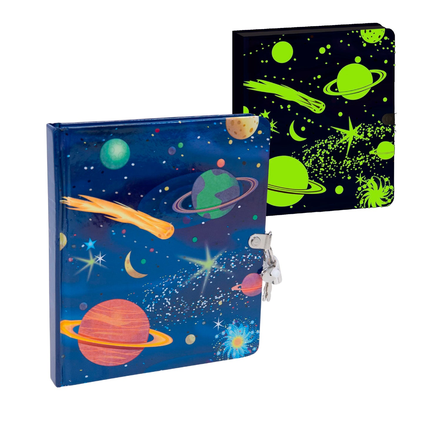 Peaceable Kingdom Deep Space Glow In The Dark 6.25' Lock And Key, Lined Page Diary For Kids