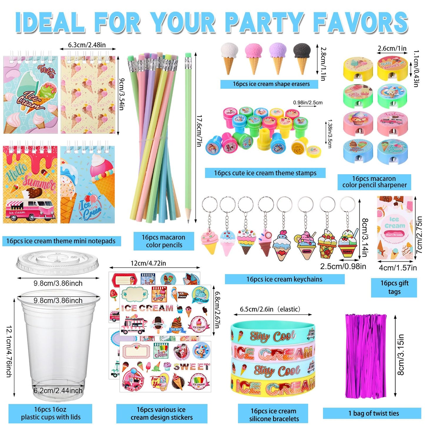 Colarr 161 Pcs Operation Christmas Ice Cream Party Favors Stationery Set Includes Cup Notebook Pencil Sharpener Eraser Keychain