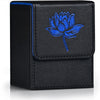 Zlca Card Deck Box For Mtg Cards With 2 Dividers, Card Storage Box Fits 100+ Single Sleeved Cards, Pu Leather Tcg Card Deck Case Holder For Magic Commander Yugioh (Black&Blue,Lotus)