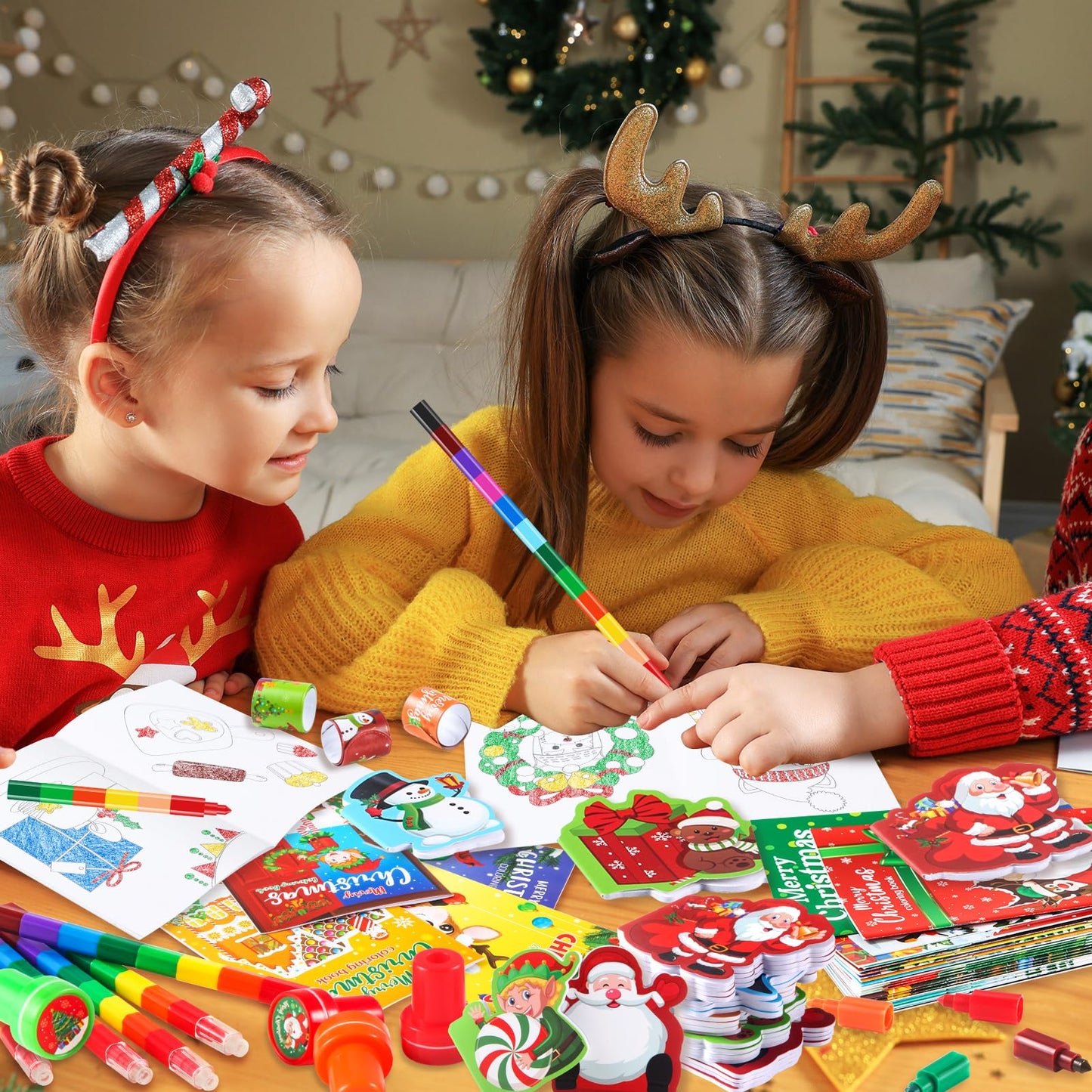 BenLouis Christmas Party Favors for Kids Christmas Classroom Gifts Prize Stockings Filler Coloring Books Bulk for Students Craft