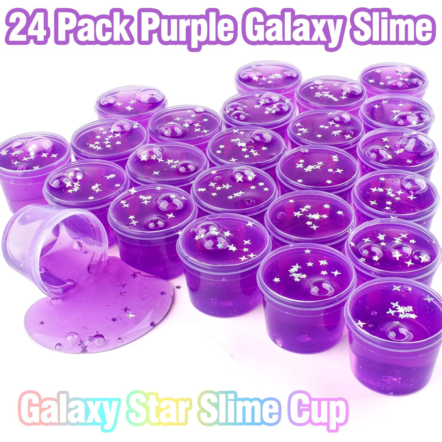 24 Pack Purple Galaxy Star Slime, Party Favor for Girls & Boys, Mini Glitter Galaxy Slime Cup, Wet,Soft and Non Sticky, Stress &