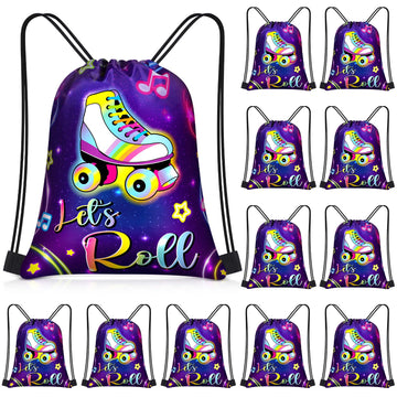 Censen 24 Pcs Roller Skate Party Favor Drawstring Bags Bulk 12 x 10 Inches Skating Goodie Treat Gift Bag for Girl Boy Birthday P