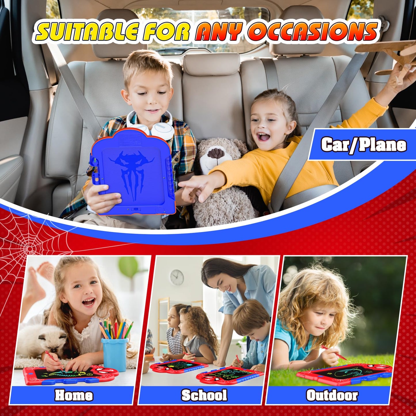 LCD Writing Tablet for Kids: Spidolapse Colorful Doodle Board & Drawing Pad Toys for 3 4 5 6 7 8 Year Old Boys Girls Toddler Eas