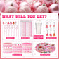 Seenelling 24 Set Pink Christmas Stationery Party Favors for Students Xmas Gift Cups Filler with Keychain Pencil Straw Silicone