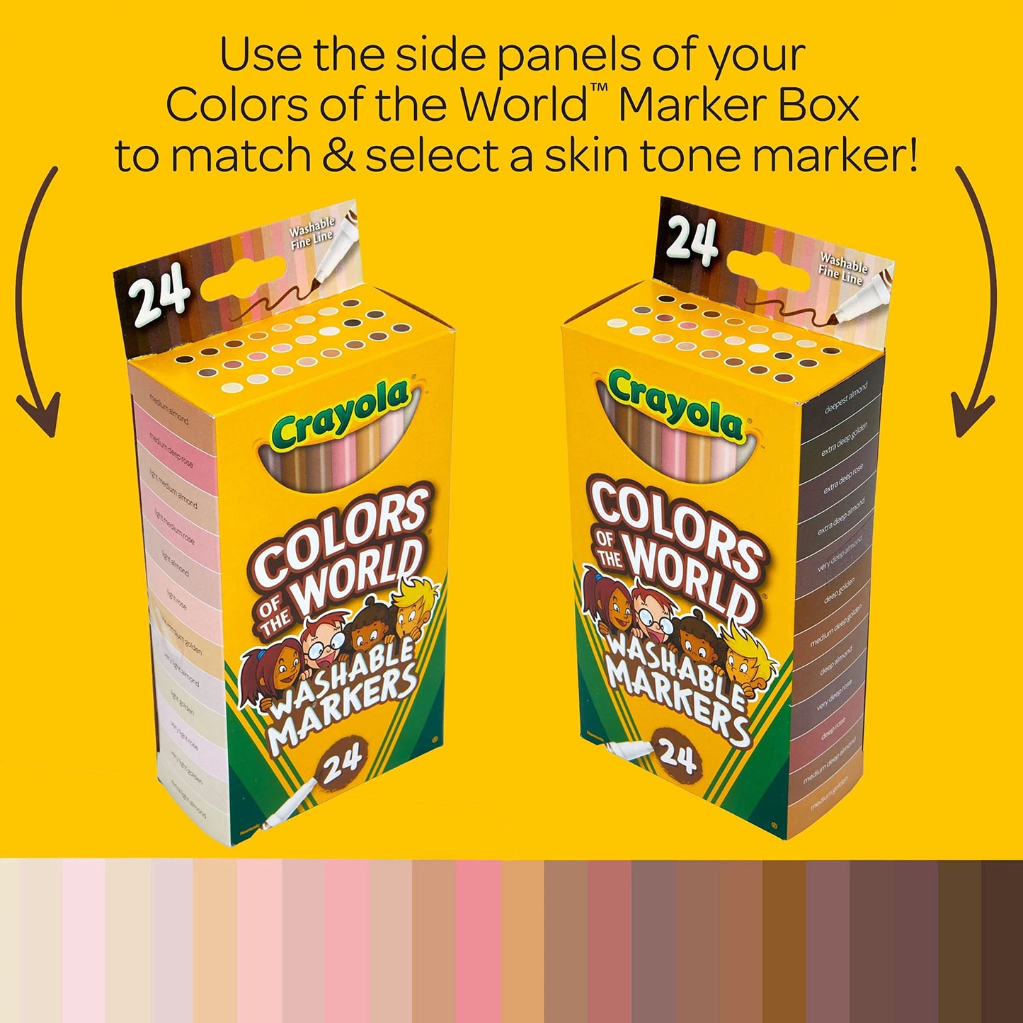 Crayola Colors of the World Markers, Washable Skin Tone Fine Line Markers, 24 Count, Multi Color, Ages 3+