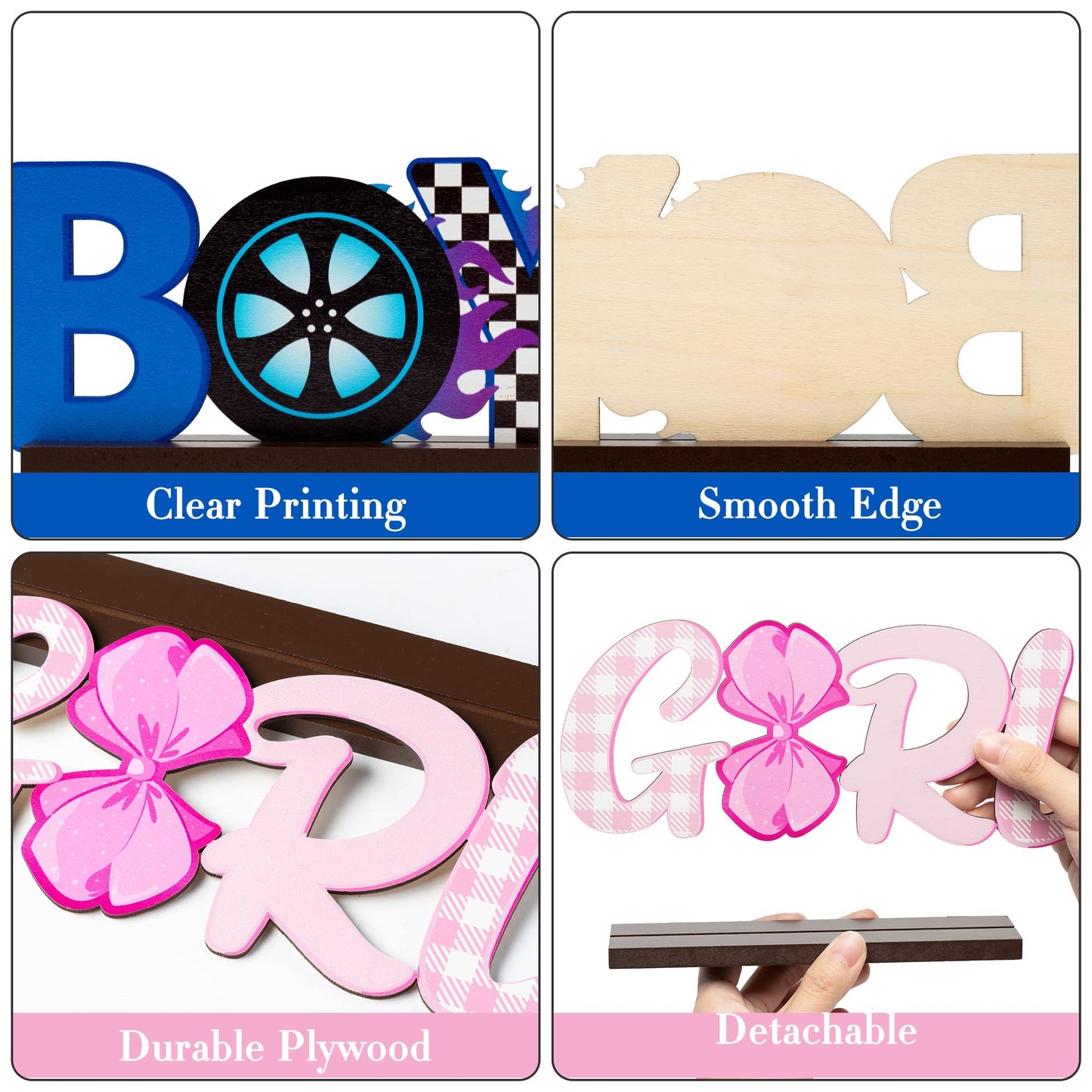 G1Ngtar 2Pcs Burnouts Or Bow Gender Reveal Wooden Table Centerpieces Boy Or Girl Letter Signs Blue Car Wheel Pink Polka Dots Bow