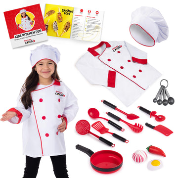 Born Toys Chef Costume For Kids W/ Kids Chef Hat Includes Kids Kitchen Accessories Set Fun Recipe Book - Cooking Set For Kids Co