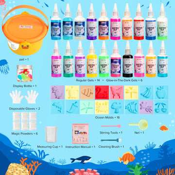 ARTPAR Magic Water Elf Toy Kit - Aqua Fairy DIY Craft Set with 20 Magic Gels & 16 Molds - Create Your Own Squishy Water Pets - F