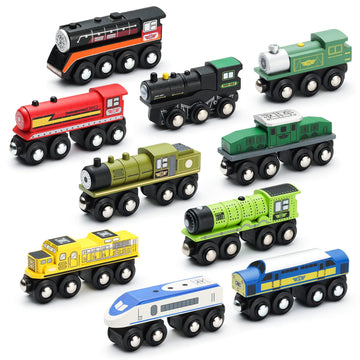 Sainsmart Jr. Wooden Train Set Accessories, Magnetic Toy Car Set (10 Pcs), Compatible With All Major Brands, Gift For Toddlers, Boys, And Girls Aged 3+