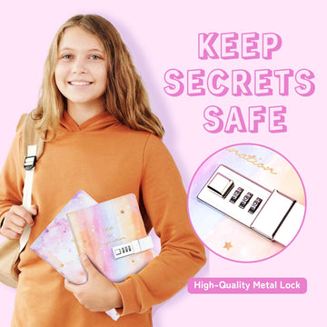 Cagie Diary With Lock For Girls Age 8 9 10 11 12, Light Rainbow Journal With Lock For Teens Girl Birthday Gifts, 5.7 X 8.5 Inch