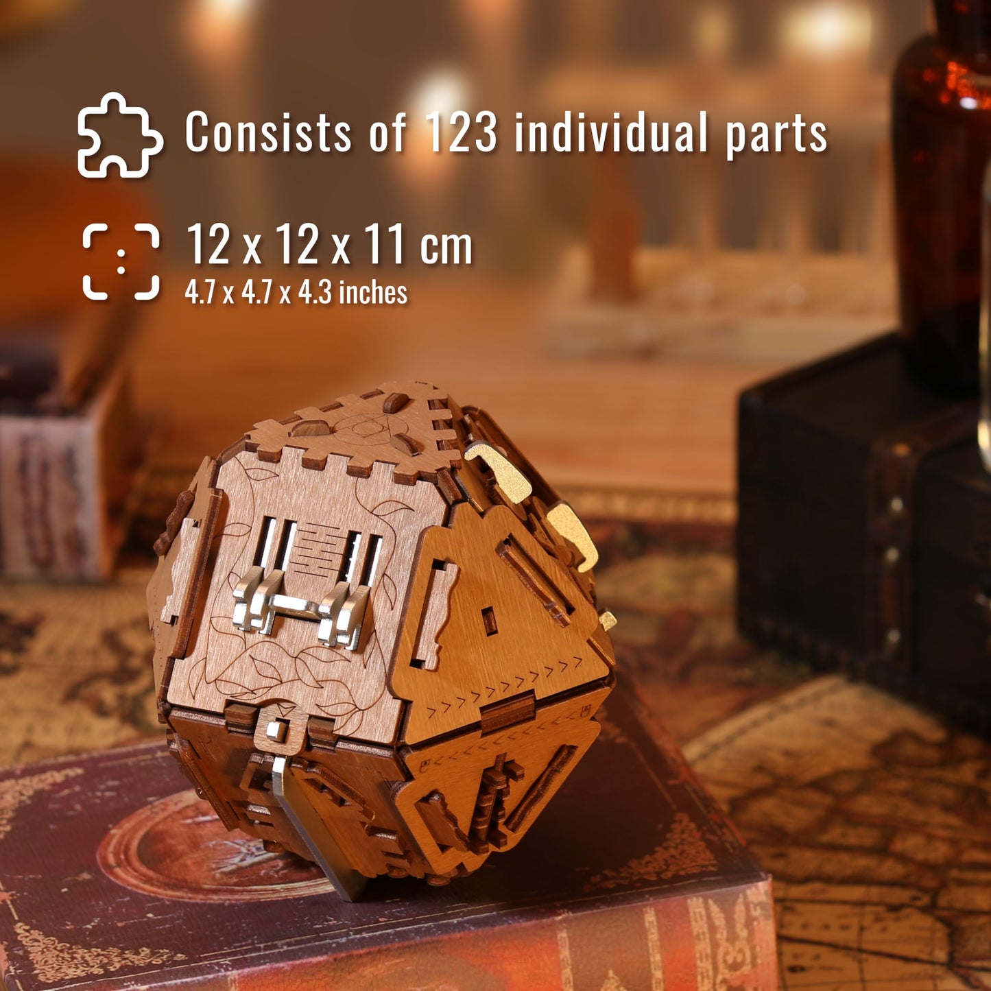 PUZZLE POTATO 3D Brain Teaser Puzzle Box - Wooden Treasure Chest - Philosopher's Stone (Metal) - Money Puzzle for Cash Gift