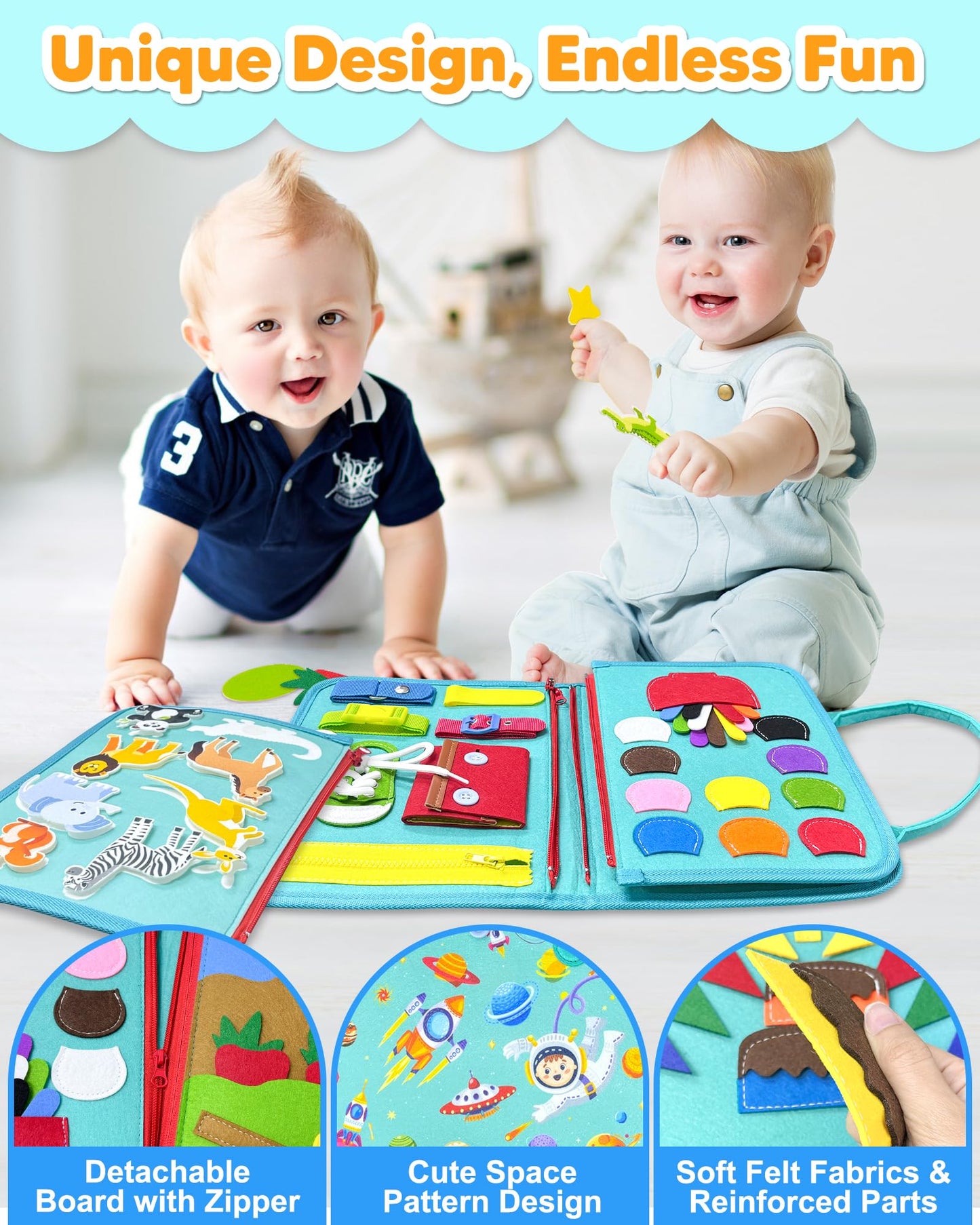 Exorany Busy Board Montessori Toys For 1 2 3 4 Year Old Boy Girl Birthday Gifts, Busy Book Sensory Learning Toys For Toddlers 1-