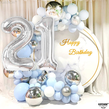 Katchon, Big Silver 21 Balloon Number - 40 Inch | Silver 21 Number Balloons For 21St Birthday Decorations | 21 Birthday Balloons, 21St Birthday Decorations For Her | Finally 21 Birthday Decorations