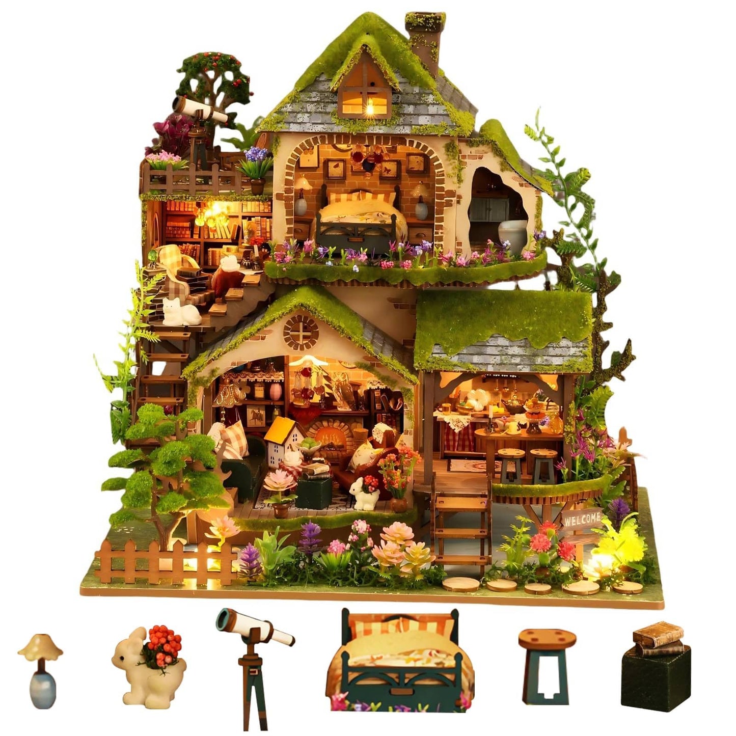 OZJAY Miniature House Kit  DIY Wooden Dollhouse Miniature Kit  Dollhouse Kit  Mini House Building Kit for mature-themed Teen  Forest Adventure