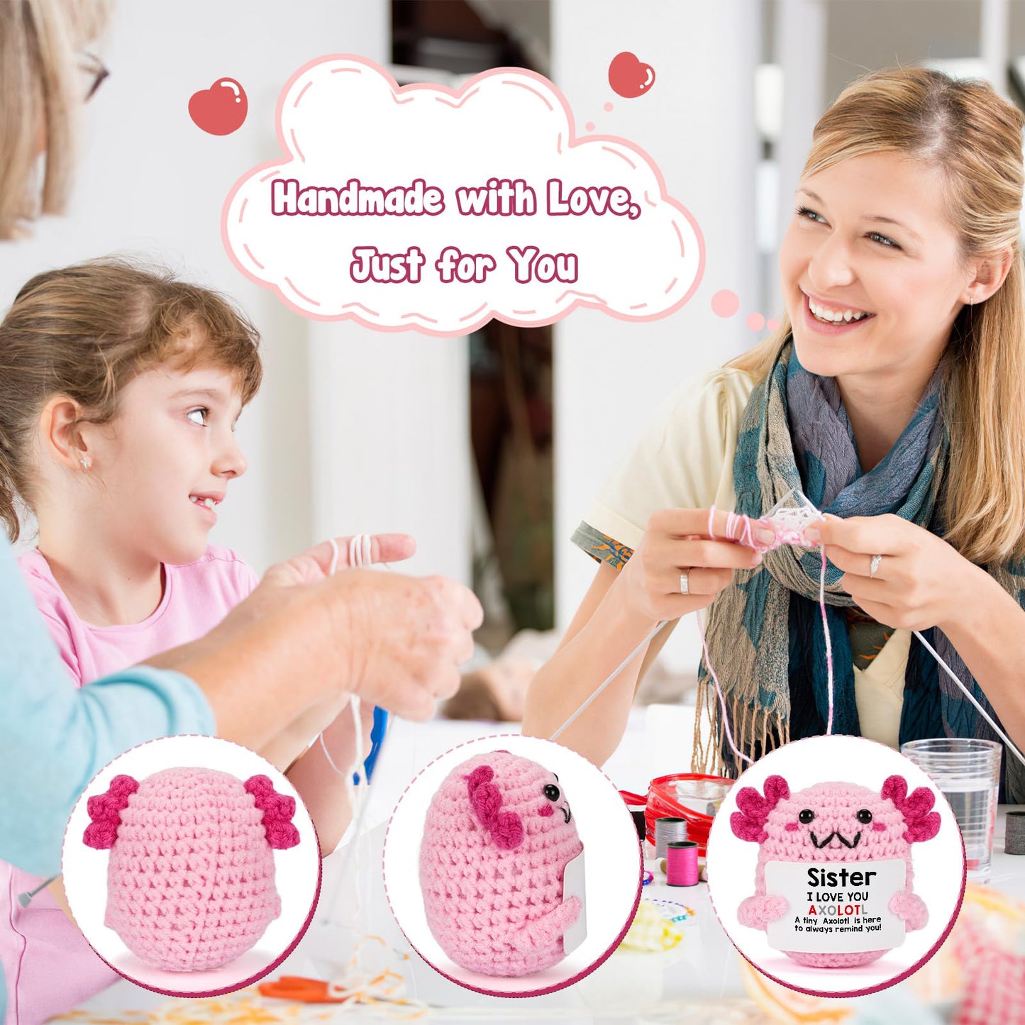 Weyon Sisters Gifts From Sister, Crochet Axolotl Gifts For Bestie Bff & Little Sister In Law On Birthday & Christmas Stocking St