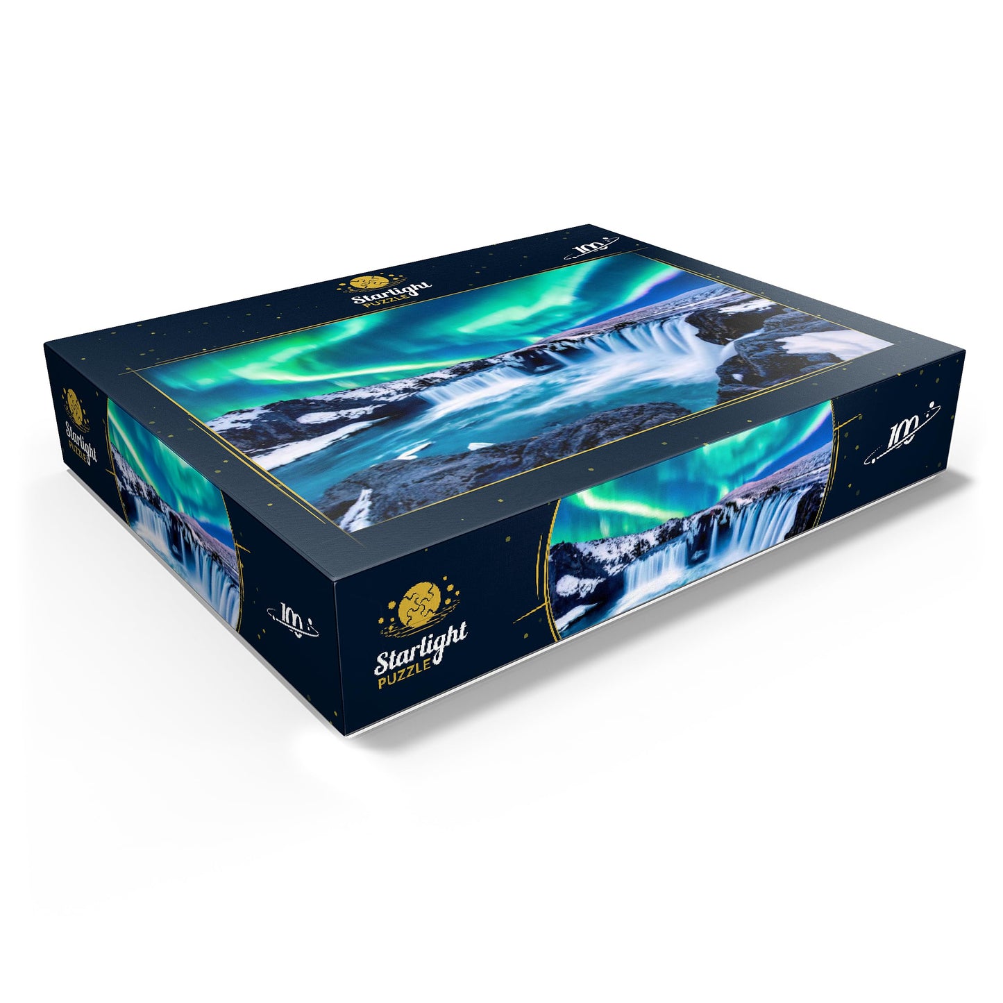 Mypuzzle Northern Lights Over Godafoss Waterfall In Iceland - Premium 100 Piece Jigsaw Puzzle For Adults