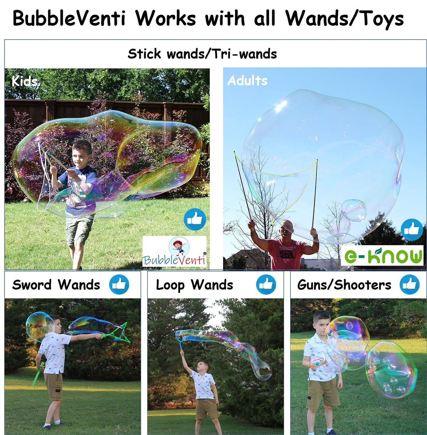 Bubbleventi Giant Bubble Mix | Made in USA |100% Vegan Non-Toxic Powder Makes 20 Gallons of enhanced  Big Bubble Solution for Kids STEM Fun | Use in Bubble Wands + Machines (Makes 20 Gallons)