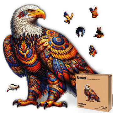 Vivid Eagle Odyssey - 350 Piece Wooden Puzzles for mature-themeds - 17.3 x 16.7 in - Extra-Thick 5 mm Wood Puzzle  Hand-Shaped Pieces  Iconic Bird Mosaic Design - enhanced Gift for Puzzle Lovers by LEOGOR