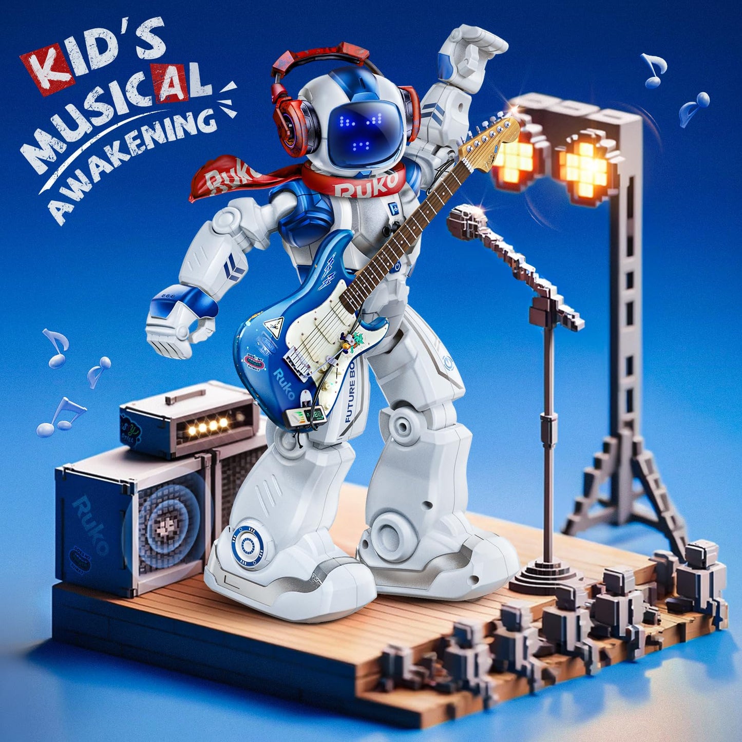Ruko 6088 Programmable Robot With App Control, Remote Control, Gesture Sensing Control, Rechargeable Robots Toys For Boys And Girls, Interactive Emoji Led Eyes, Qa Games For 3 4 5 6 Years Kids, Blue