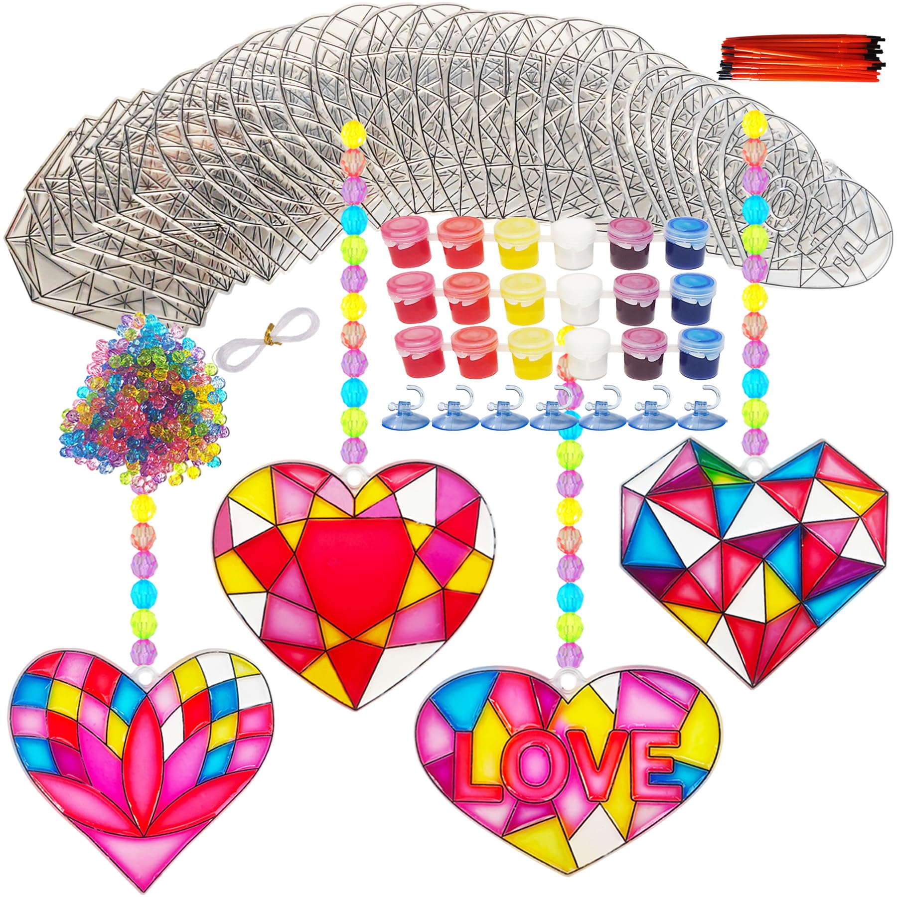 Ayhuhra 28 Sets Valentines Day Suncatcher Craft Kit DIY Window Paint Art Suncatchers Craft Kits Heart Sun Catchers for Valentin