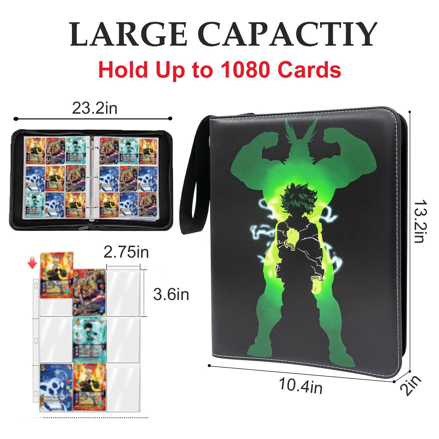 Anime Trading Card Binder  9 Pocket with 60 Sleeves up to 1080 Cards Waterproof Card Storage Book for Anime  Game and TCG Cards