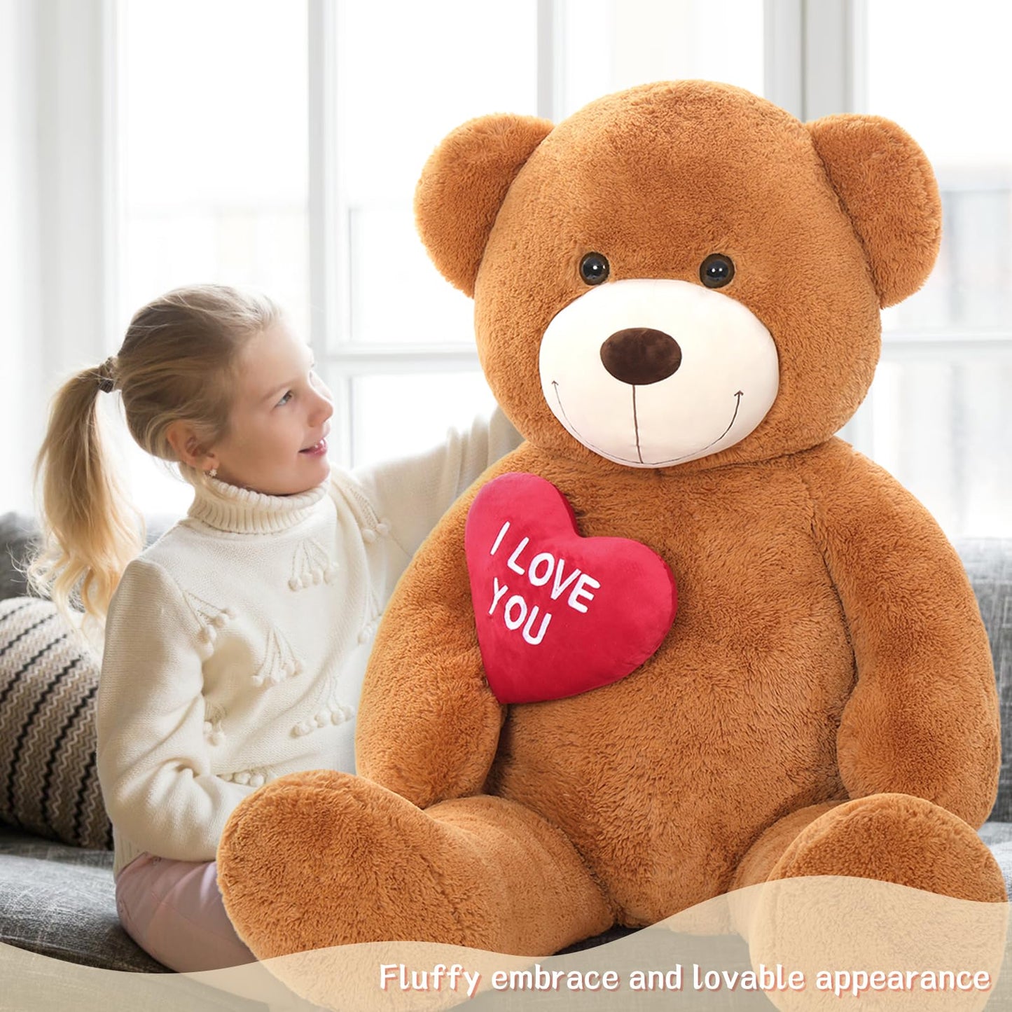 Tezituor Giant Teddy Bear Stuffed Animal 5Ft with Heart Large I Love You Bear Plush Toys for Kids Gift for Girlfriend