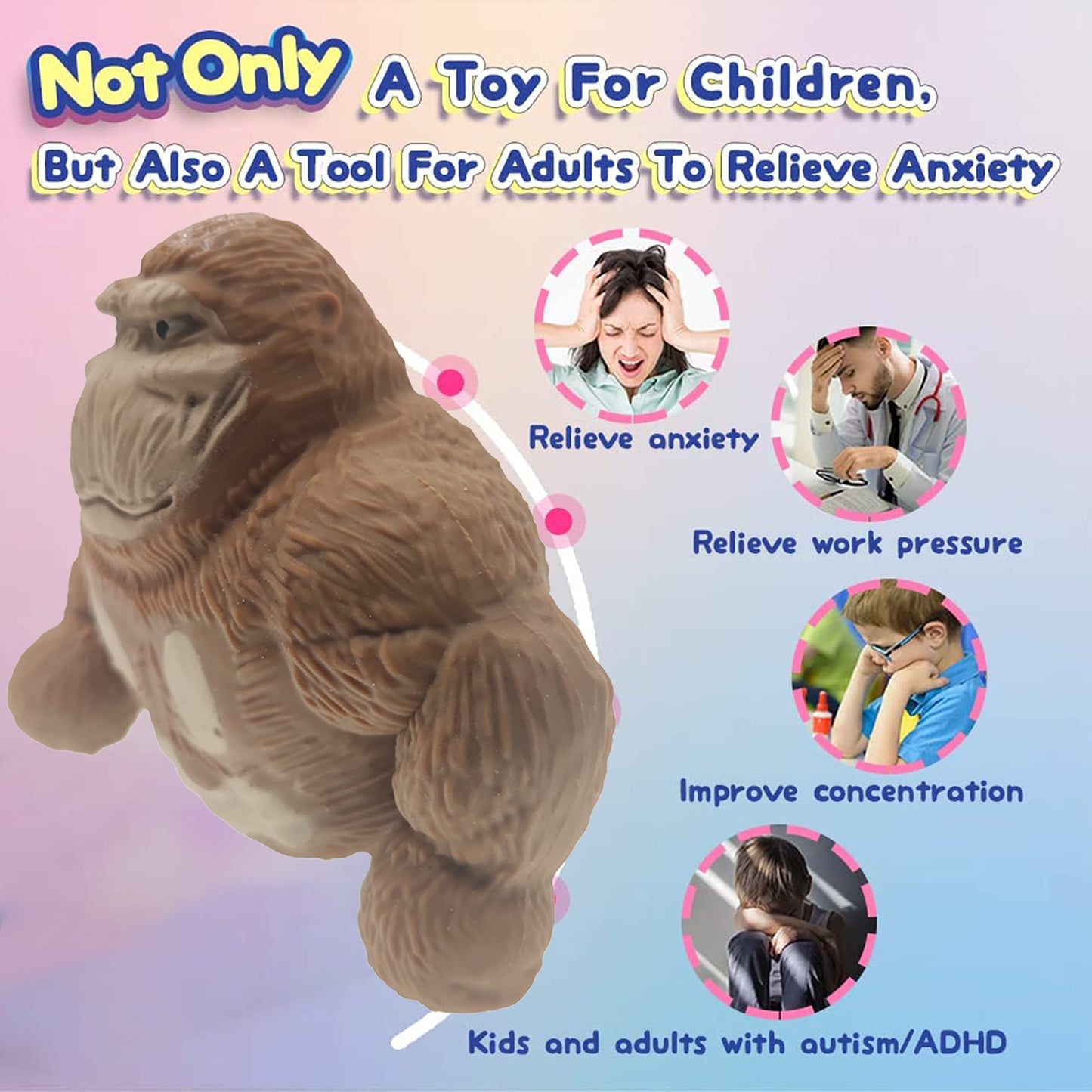 Monkey Toy Figure For Kids And Adults, Decompress And Stretch Stress Gorilla, Stress Relief Toy For Children And Adults, Gift For Easter, Birthday